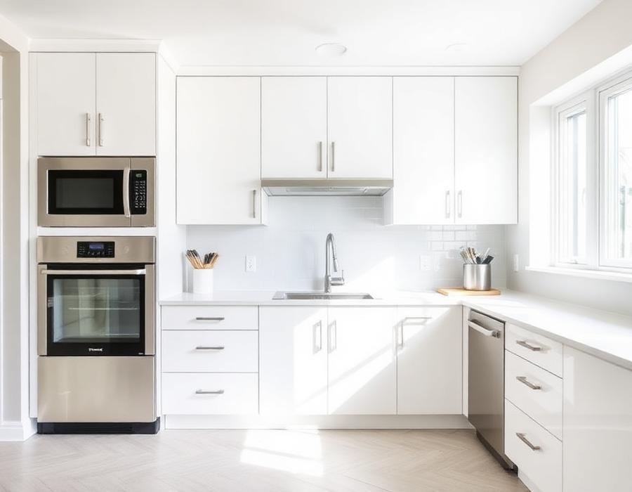 Bright modern kitchen after cabinet and countertop repairs